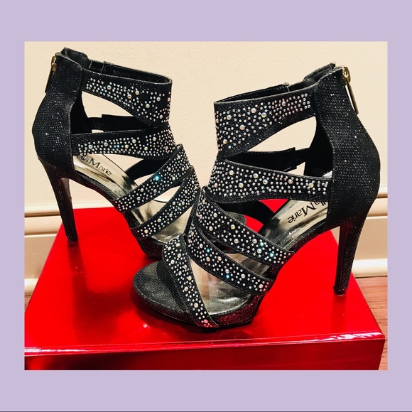 Shoes - Bedazzled Black Heels with Rhinestones